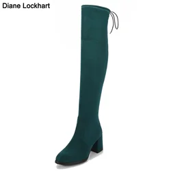Sexy High Boots Women 2025 Winter New Fashion Over The Knee Warm Botas Mujer Suede Lace Up Pumps Sock Shoes High Heels Boots