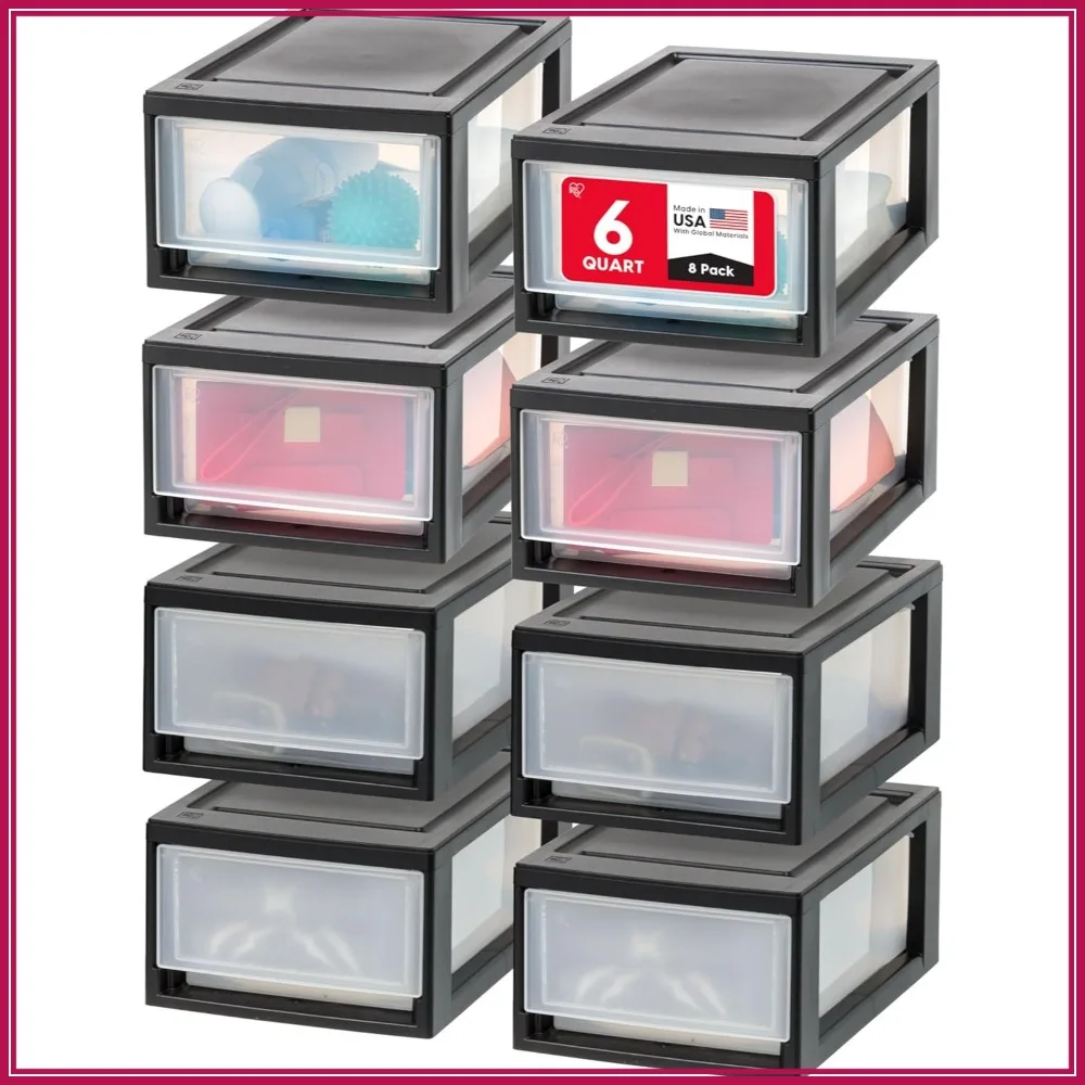 

6 Qt Plastic Drawer Storage Organizer Stackable 8-Pack Black