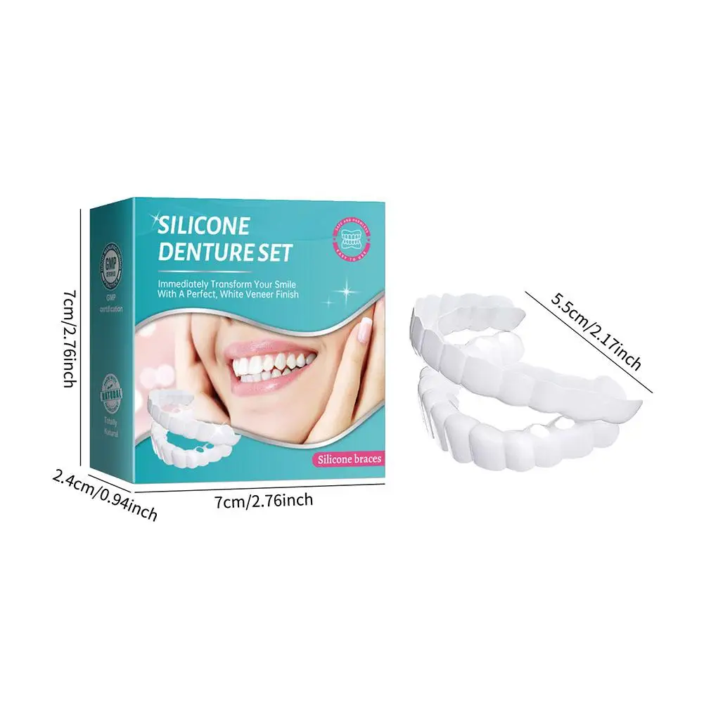 Snap On Smile Dental Upper Lower Fake Teeth Cover Bright Veneers Comfort Fit Flex Dentures Braces Portable Braces Decorate Gaps