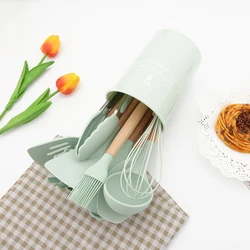 New Silicone Cooking Utensils Set Non-Stick Kitchenware Spatula Shovel Wooden Handle Cooking Tools Set Kitchen Tool Accessories