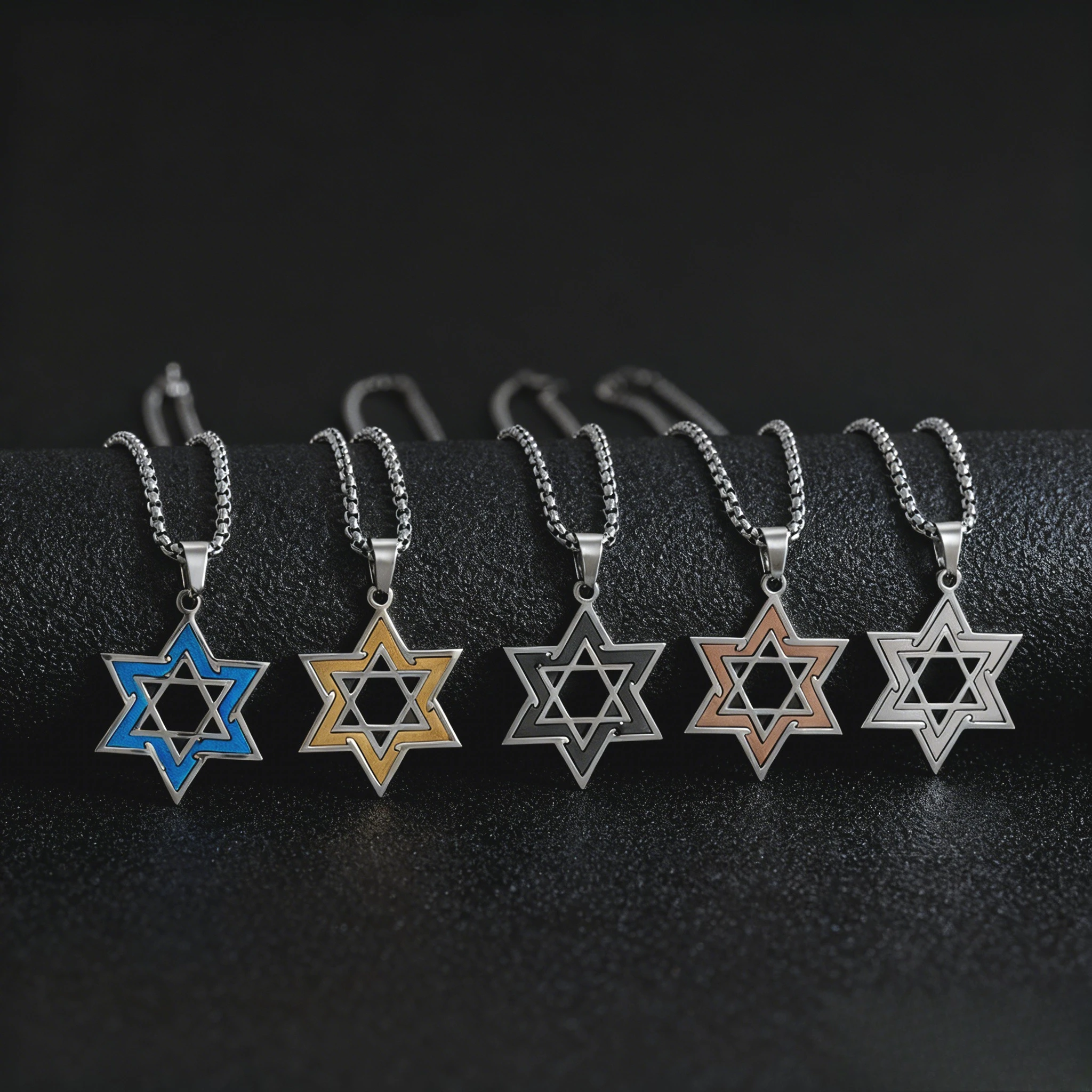 Stainless Steel David's Star Necklace for Men,Israel Hexagram Pendant Necklace,Jewish Star multi-color Pendant