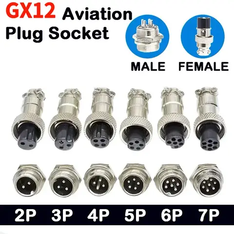 5 uds GX12 conector de aviación enchufe 2/3/4/5/6/7 Pin macho hembra montaje en Panel 12mm adaptador de cable de Metal Circular tipo tuerca