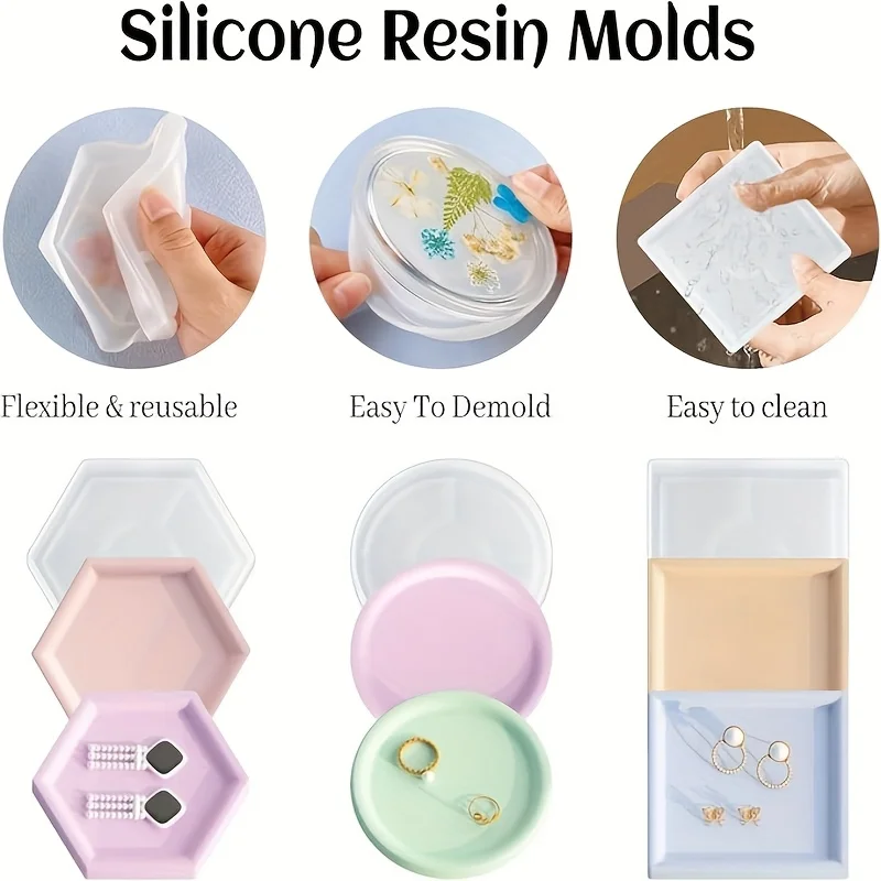 3pcs Tray Mold Set, Suitable for Resin-made Sets, Jewelry Trays, Home Ornaments, Suitable for Beginners' DIY, Modern And Simple Style