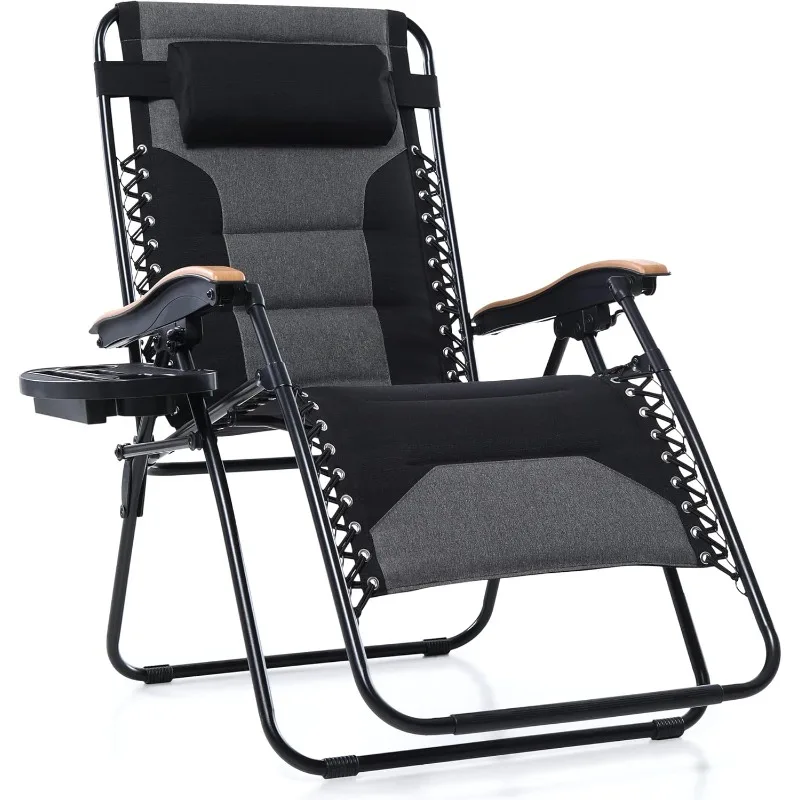 XXL Oversized Padded Zero Gravity Chair, Foldable Patio Recliner, 30" Wide Seat Anti Gravity Lounger with Cup Holder