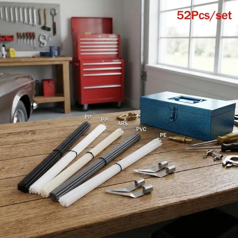 

Набор для сварки пластика из 52 предметов, прутки для сварки ABS, PP, PVC, PE, инструмент для ремонта автомобильных бамперов, сетка для сварки из нержавеющей стали 304