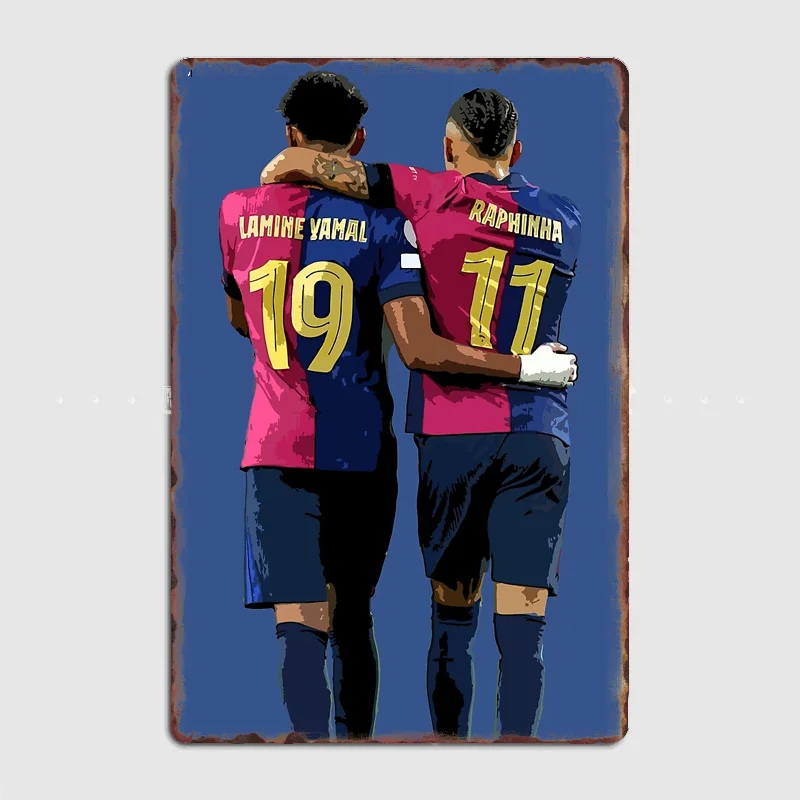 Lamine Yamal Raphinha Football Player Retro Poster Metal Posters Sign Indoor Outdoor Room Decoration Home Bar Decor Wall Decor