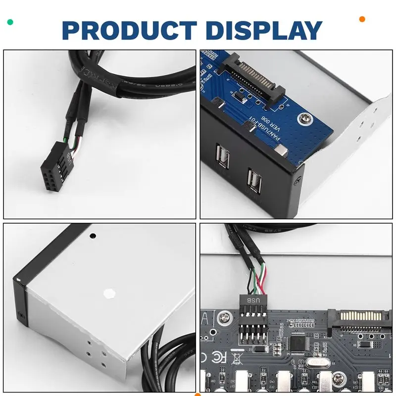 AY14 -7-Port USB 2.0 Hub 5.25-Inch Front Panel Optical Drive Bracket PC Case USB To 19-Pin Expansion Adapter Cable Splitter