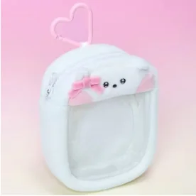 Cute White Animal Plush Transparent Coin Purse Clear Window Storage Pouch Kawaii Mini Wallet Bag Decor Gift