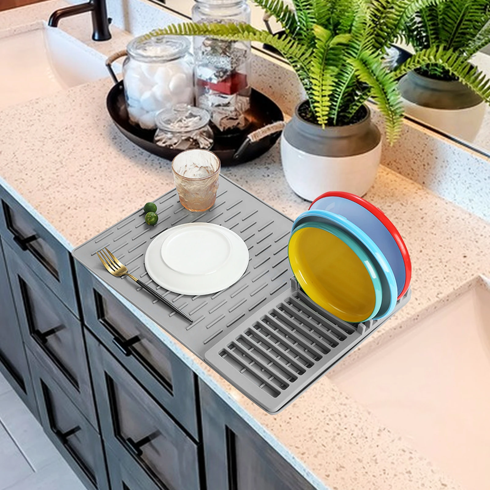 

Silicone Dish Drying Mat Foldable Heat Resistant Non Slip Kitchen Sink Drying Mat for Countertop Sink Mats Kitchen Accessories