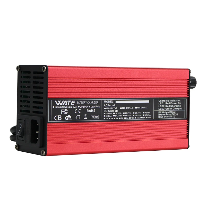 58.4V12A charger 16S 48V lithium iron phosphate battery intelligent charger with switch fan aluminum shell