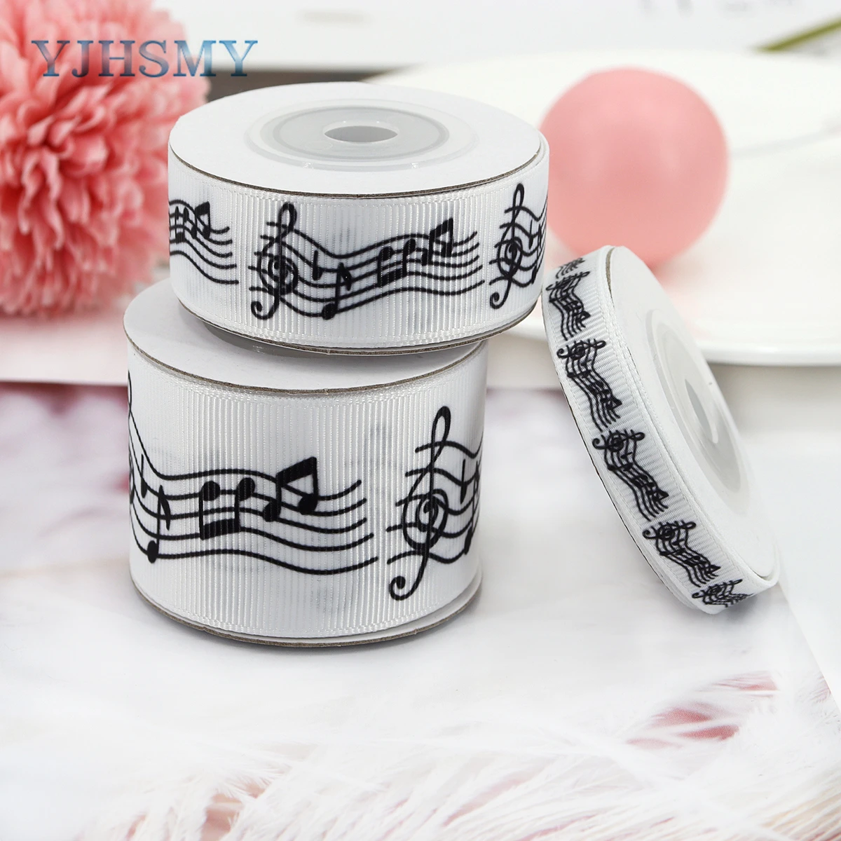 Musical Notes Ribbon Printed Music Craft Ribbon Black and White Fabric Ribbons for DIY Crafts Gift Wrapping Wedding Party Decora