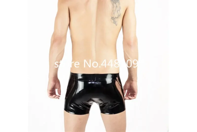 Sexy Men's Panties Black Latex Shorts Latex Underwear with Front Zip Panties