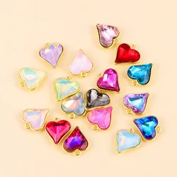 Dijes de corazón de melocotón de cristal Multicolor para mujeres y niñas, fabricación de joyas, bricolaje, dulce, romántico, amor, colgante, collar, manualidades, 10 piezas