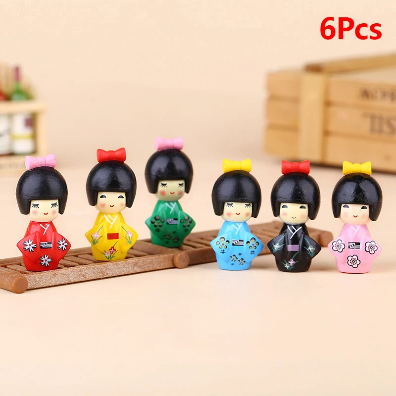 6PCS Mixed Colorful Japanese Kimono Girl Keychain Plastic Cartoon Doll Hand Toy Accessories