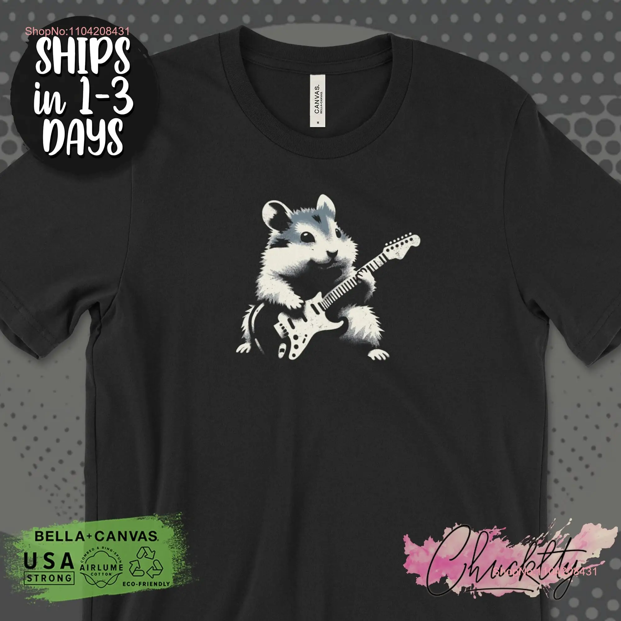 Cute Hamster Playing Guitar T Shirt Funny Animal Guitarist Adorable Music Lover Rock n Roll Musician Apparel