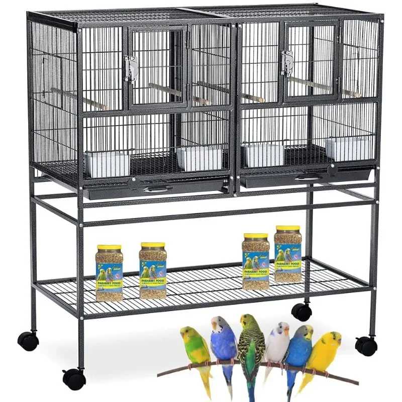 Combo Breeding Stacker Center Divided Breeder Bird Flight Double Rolling Cage with Side Breeding Nest Door (Black Vein)