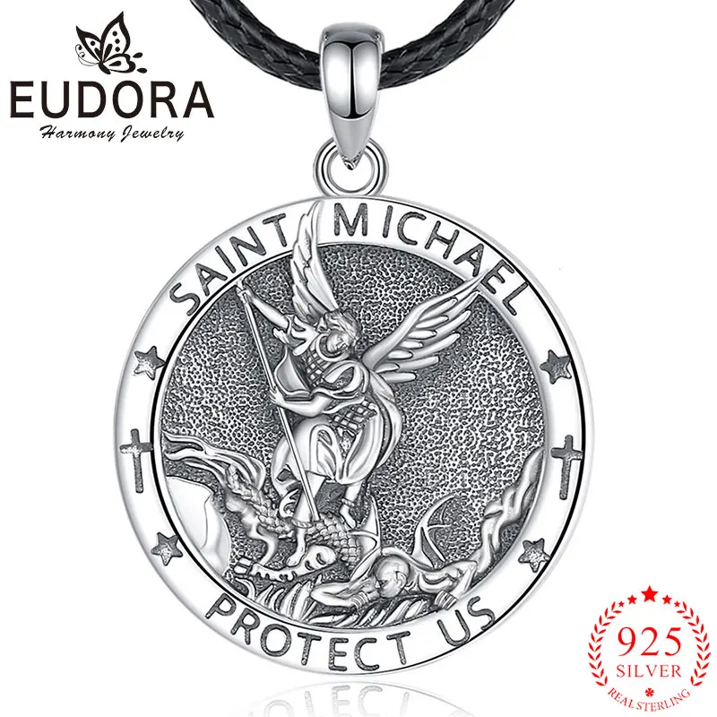 يودورا سانت مايكل قلادة 925 فضة رئيس الملائكة تميمة ميدالية قلادة مجوهرات مسيحية هدية دينية للرجال والنساء #1