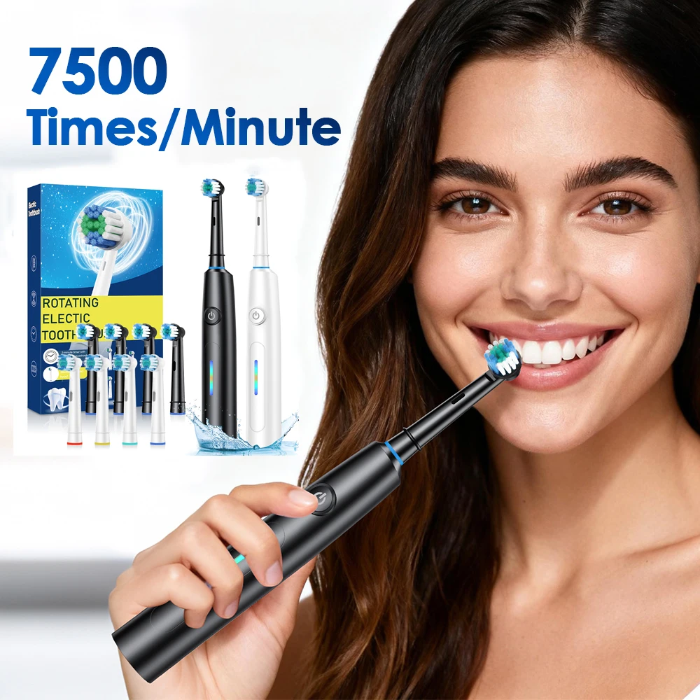 

Электрическая зубная щетка с 3D-вращением, 5 режимов, быстрая зарядка через USB, роторная электрическая зубная щетка с дорожным чехлом и 4 насадками