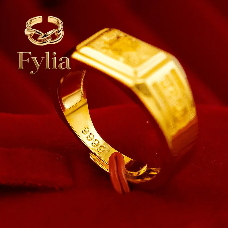 Fylia Jewelry   9999 gold men's rings, wealthy back pattern rings, 24K real gold opening rings, fashionable temperament men's ri