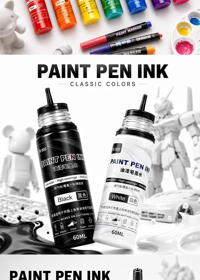 60ml Farbstift-Tintennachfüllung Hochdeckende Lebendige Farben Permanentmarker-Tinte für Glas, Kunststoff, Stein, Keramik, Stoff, DIY-Graffiti-Kunst – Detail 5