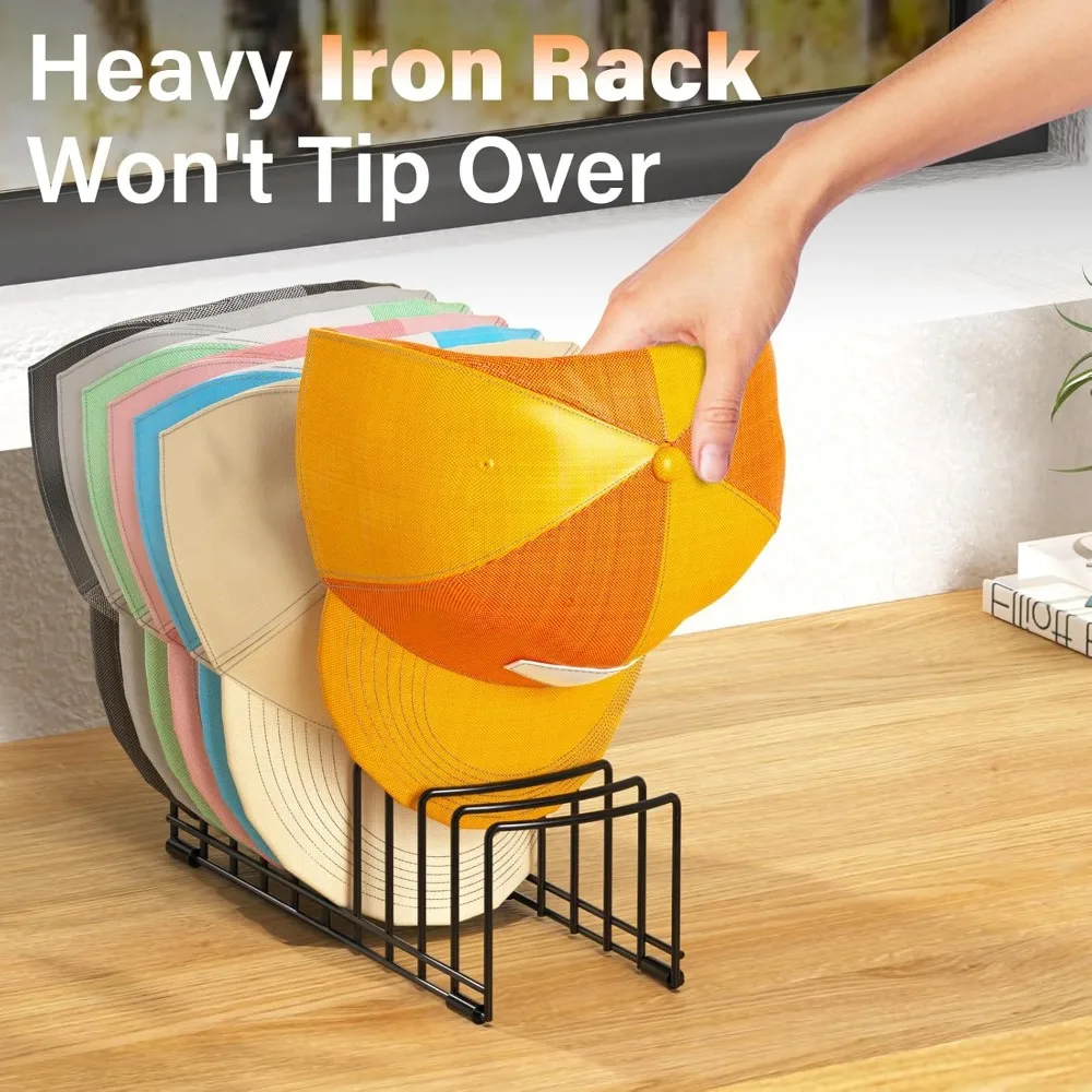 2 Pack Hat Organizer for Baseball Caps, Metal Hat Stand for 20 Baseball Caps, No Install Hat Holder with Silicon Anti-Slip Pad,