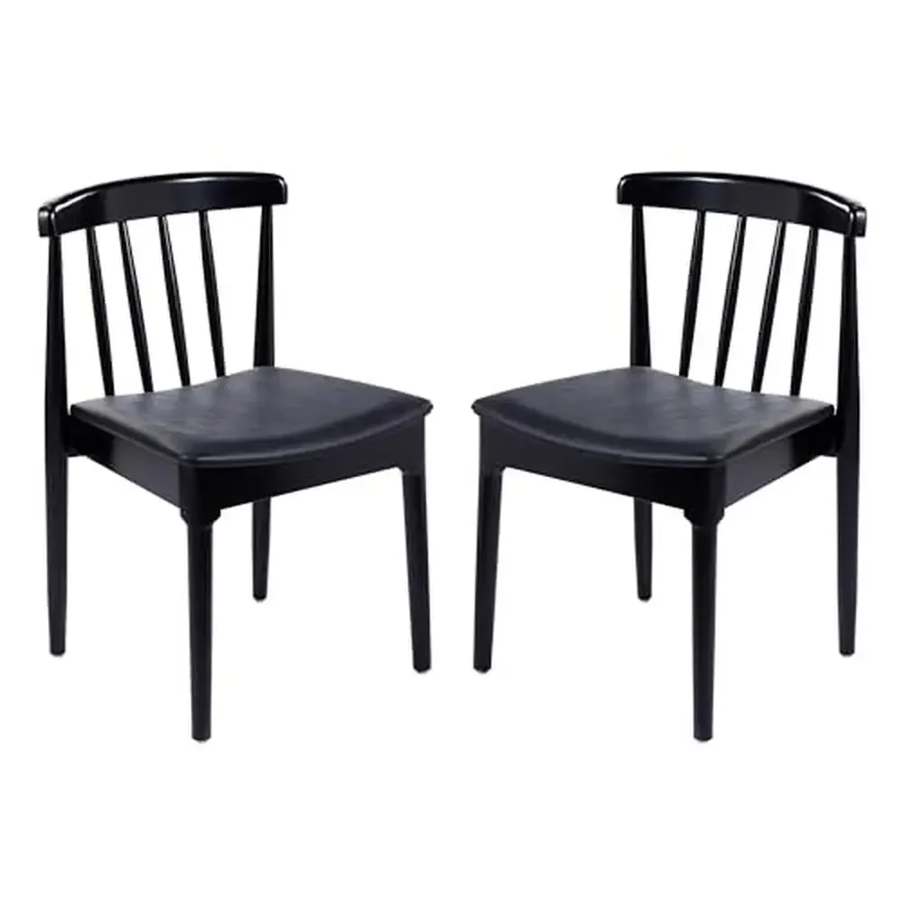 

Commercial Grade Solid Wood Dining Chairs Set of 2 with Curved Spindle Backrest and Vinyl Padded Seats Beechwood Restaurant