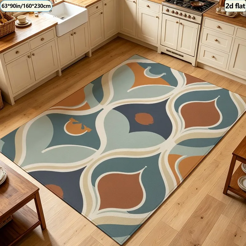 Mid‑Century Retro Curved Abstract Carpet Flooring Square Area Rug Non‑Slip Washable Floor Mat for Living Room Bedroom Home