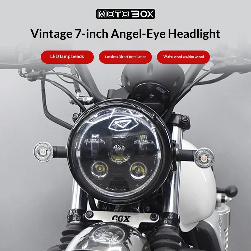 【Premium】For Honda CGX150 Modified LED “Angel Eye” Round Headlight Assembly with Super-Bright Lenses and Fender Lights