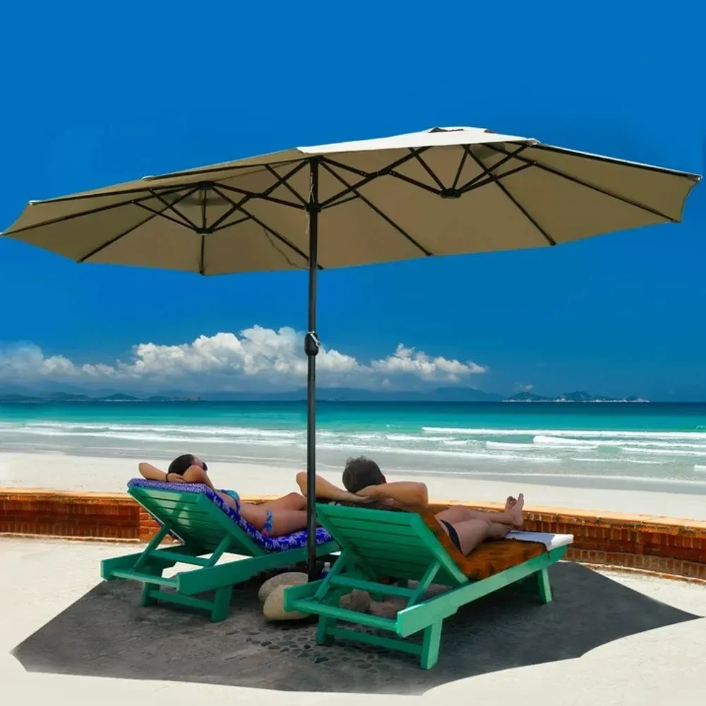 

15ft Outdoor Parasol, Double Sided Double Patio Umbrella with Crank Handle, Beige