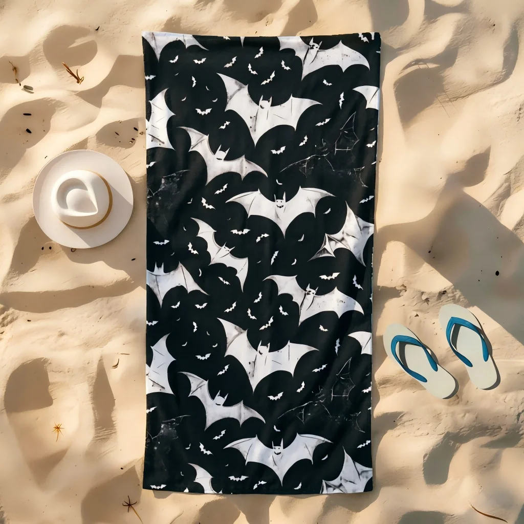 1pc Black White Bat Print Gothic Halloween Beach Towel Sand Free Quick Dry Soft Absorbent Towel For Summer Pool Outdoor Vacation