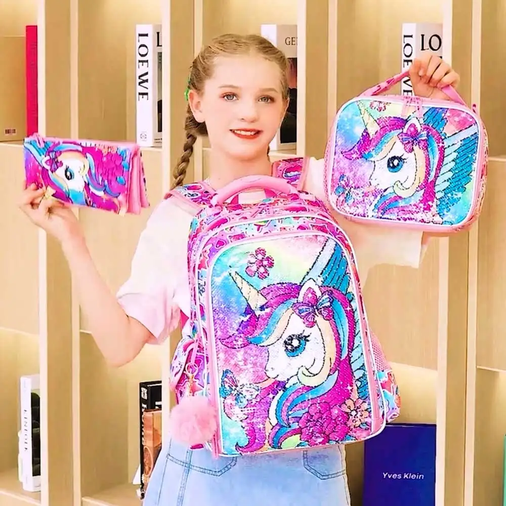 3PCS Unicorn Backpack for Girls, 16\