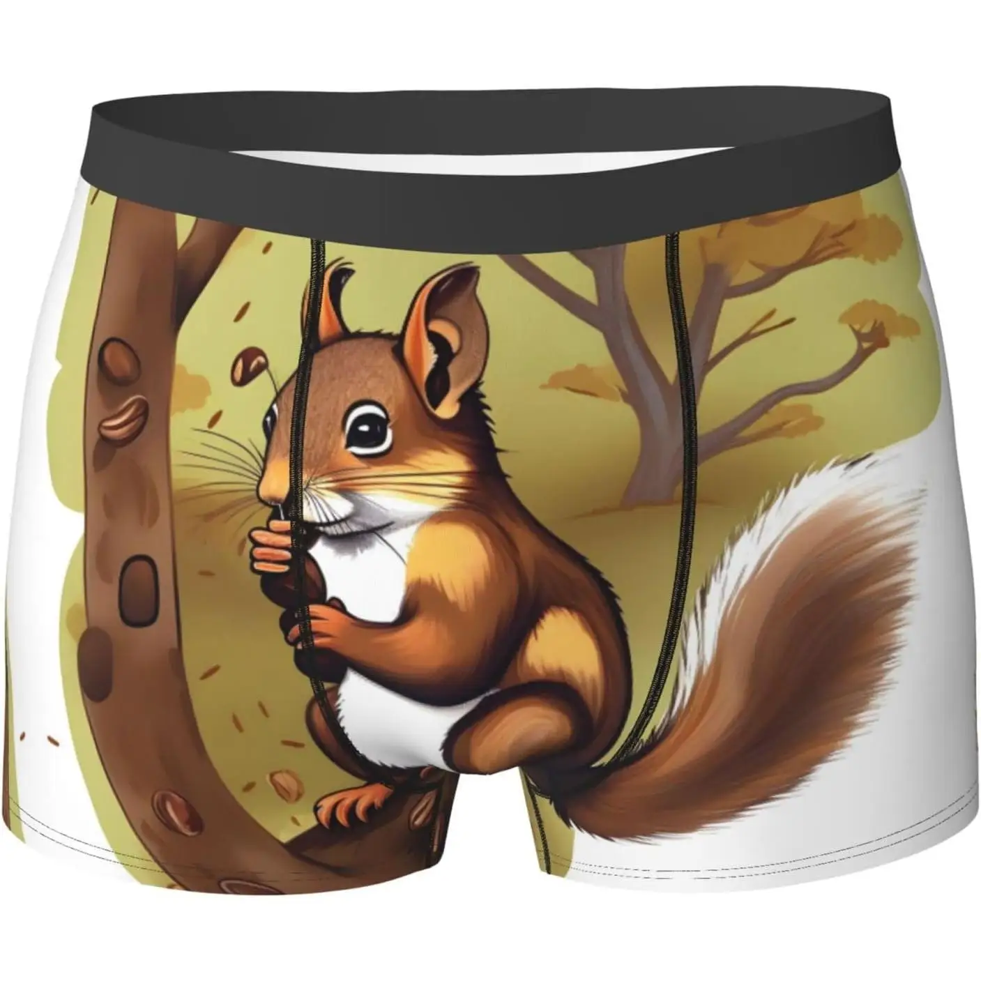 

Nut-eating squirrel Printed men's boxer briefs breathable and quick-drying briefs multiple (S-XXL) Moisture-Wicking Fabric