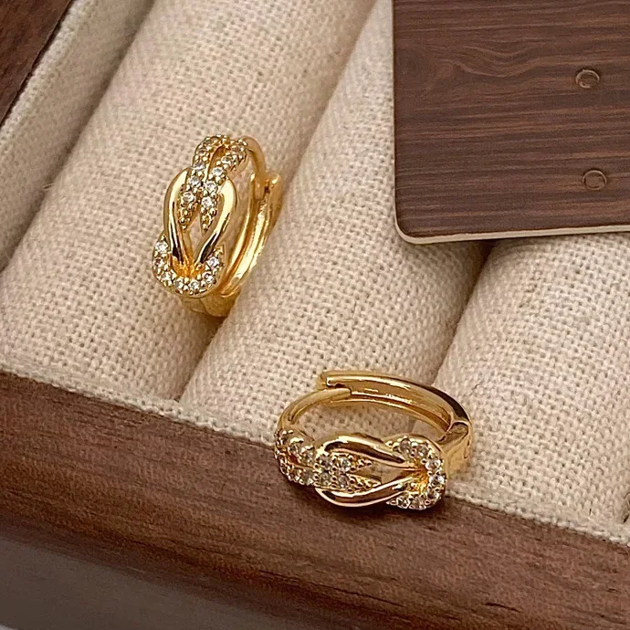 

Real 925 Sterling Silver Zircon Twisted Knot 18K Hoop Earrings for Women Trendy Fine Jewelry Light Luxury Accessories