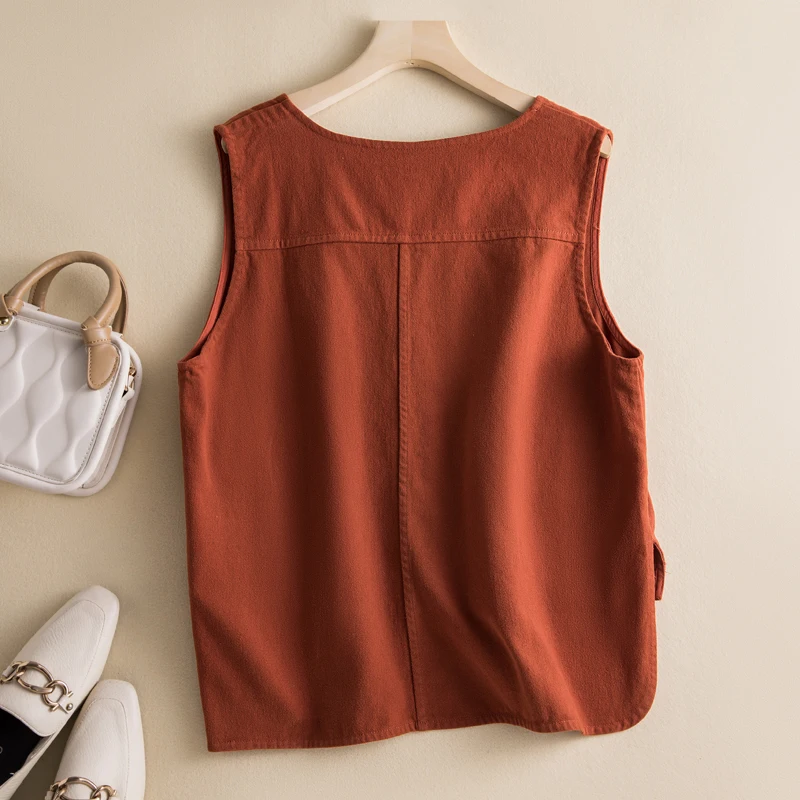 Retro cor pura diagonal algodão ort colete jaet solto v-ne irregular oulder topo para plus size feminino outono faion