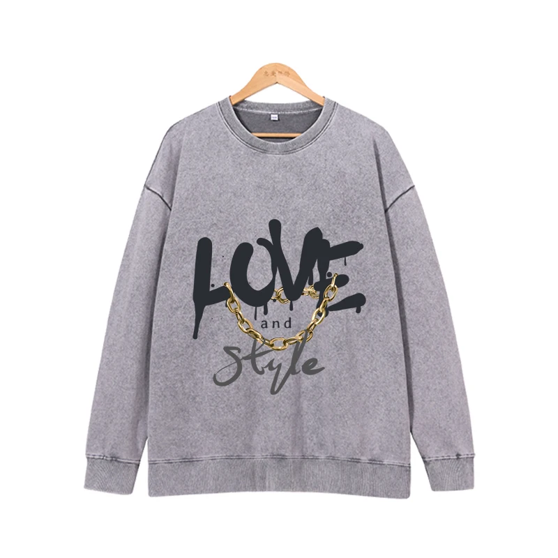 Fashionable letter printed round neck cotton long sleeved top, loose long sleeved men's top suitable for autumn and winter wear