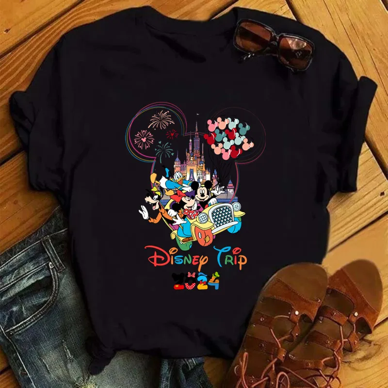 Disney Trip 2024 Fashion Women T-Shirt Funny Mickey Minnie Tshirts Female Disneyland Vacation Tees Tops