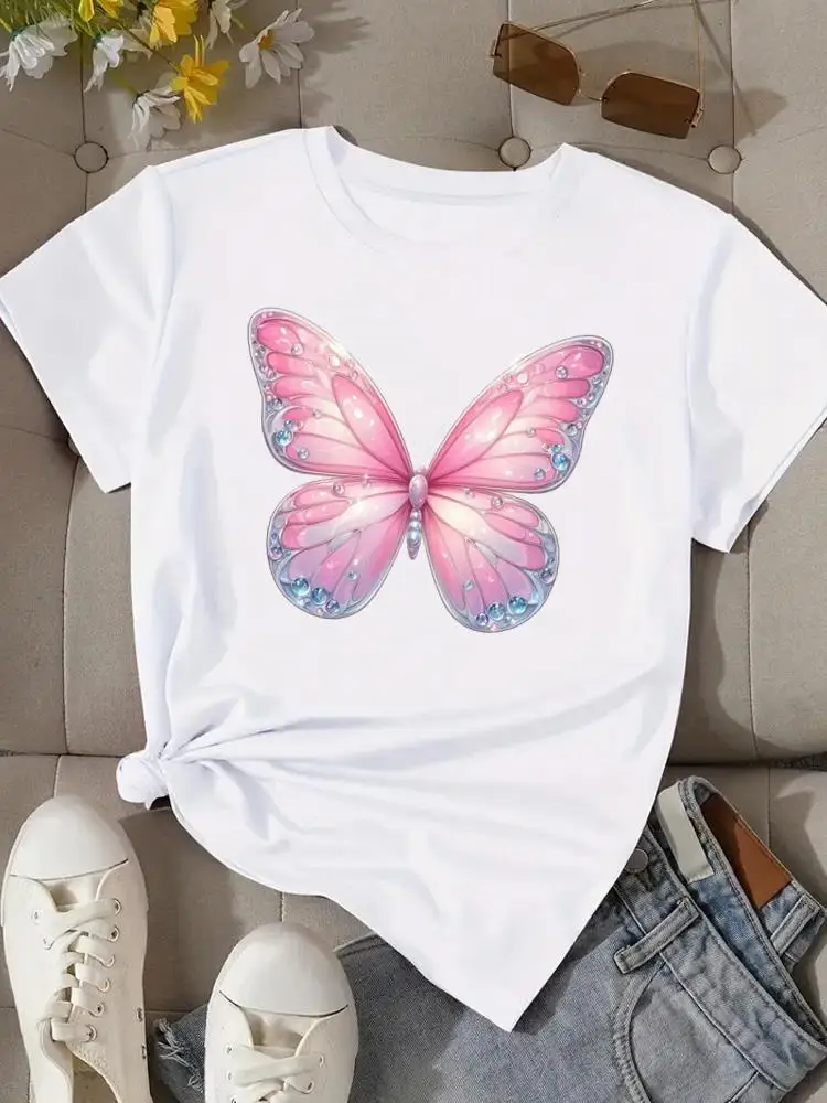 

Милые футболки с рисунком бабочки, женские популярные повседневные футболки с короткими рукавами и принтом, женская одежда с круглым вырезом, модные футболки с графикой