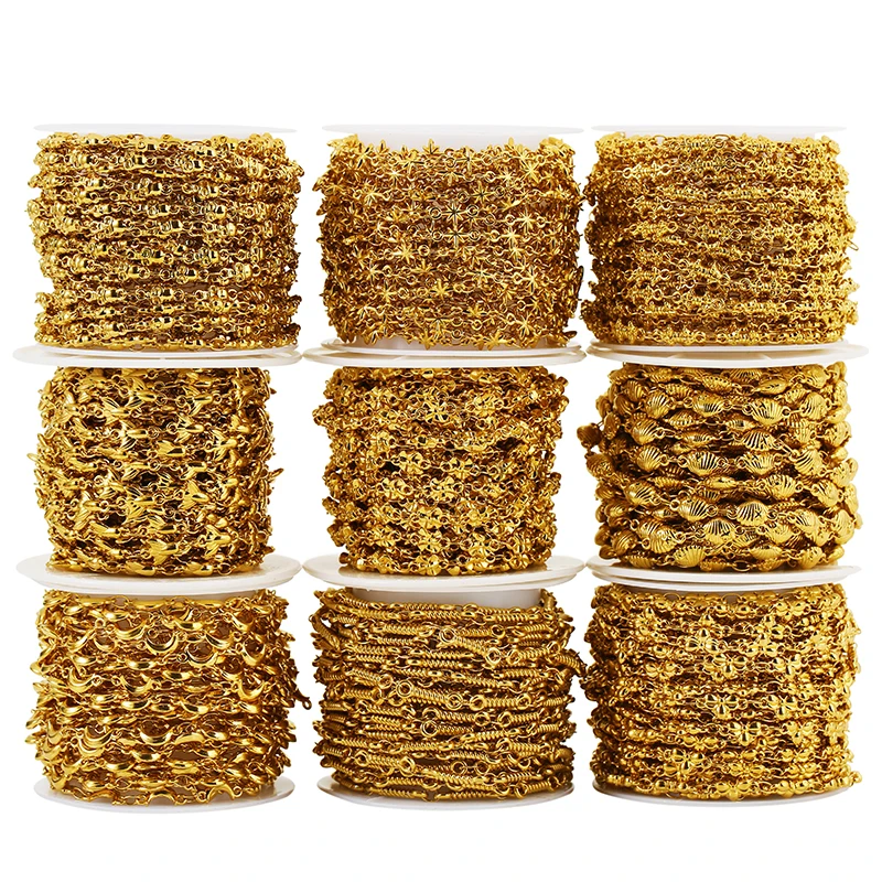 1Meter Stainless Steel Skeleton Bees Moon PVD Gold Welding Chains for Jewelry Making Necklace Bracelet DIY Jewelry Chain Finding