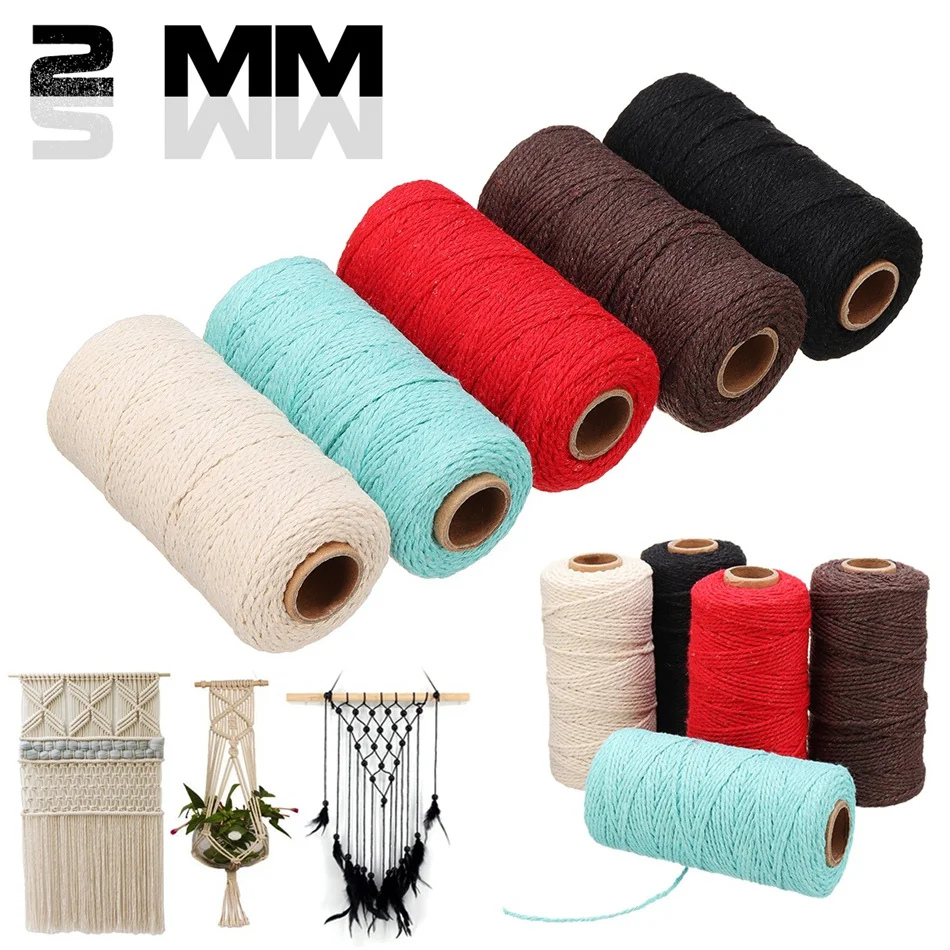 Colored Cotton Macrame Cord String Rope Ribbon Crafts DIY 2mm 100M Beige Rope Braided Manual Sewing Bohemia Wedding Home Decor