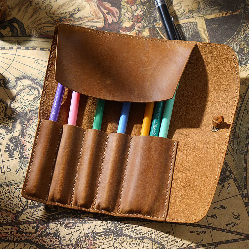 

Pen Pouch Handmade Genuine Retro Stationery Black Small Pencil Bag Case Holder Writing Tool Storage Desk