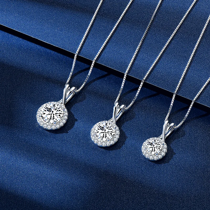 

RAPRGOLD 1-3CT Round Cut Moissanite Pendant Necklaces for Women Solid 925 Sterling Silver Chains Wedding Jewelry Gifts collar