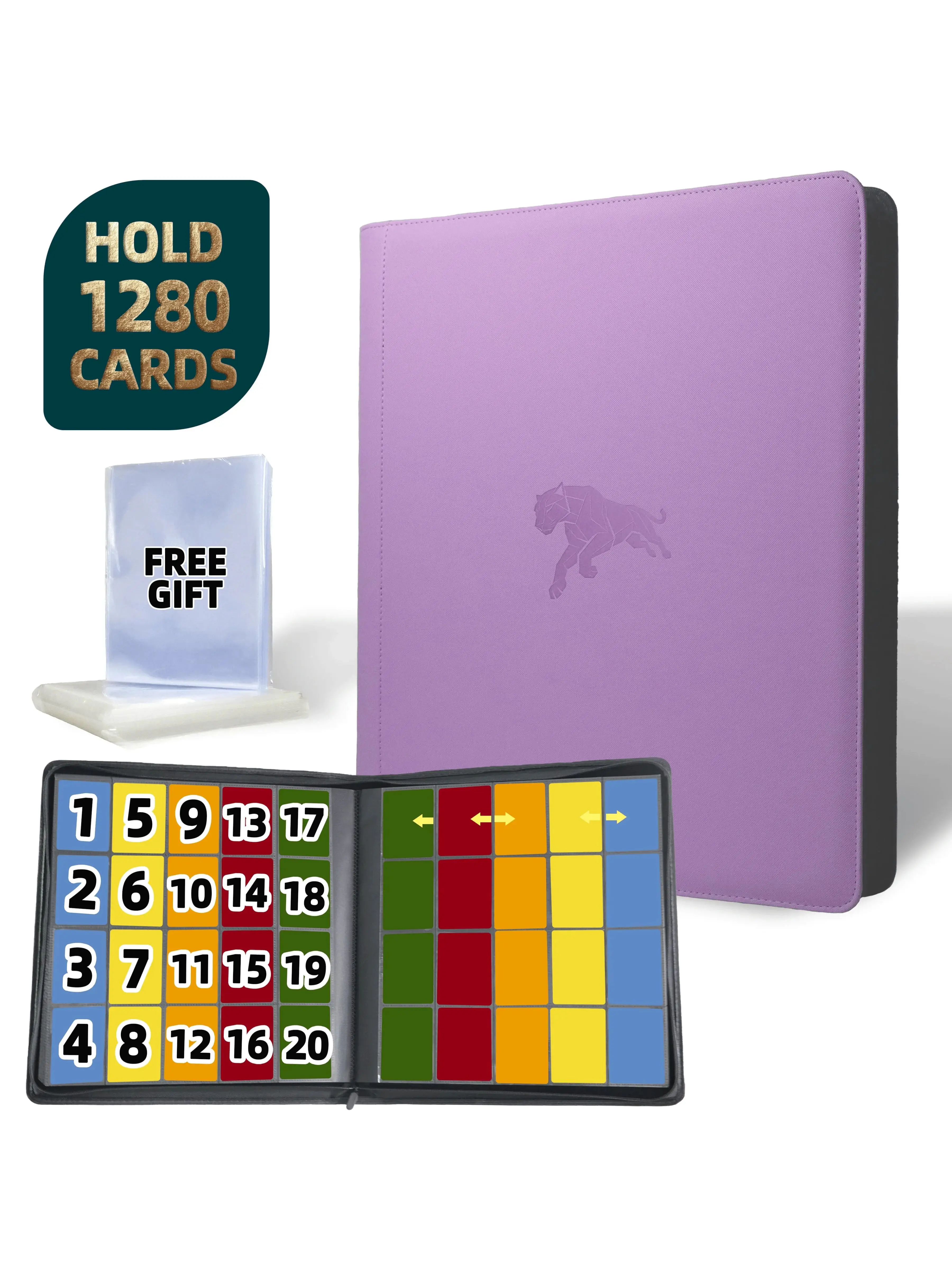 1280 vakjes dubbelzijdige trading card binder, 20-vakjes PU kaartenalbum met 100 kaarthulzen voor TCG/sportkaarten - afbeelding 2