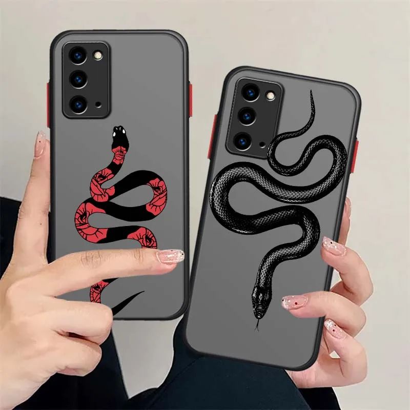 Cartoon Snake Red Pattern For Samsung Galaxy Note 20 10 9 8 M55 M54 Plus Lite 5G Frosted Translucent Phone Case Cover