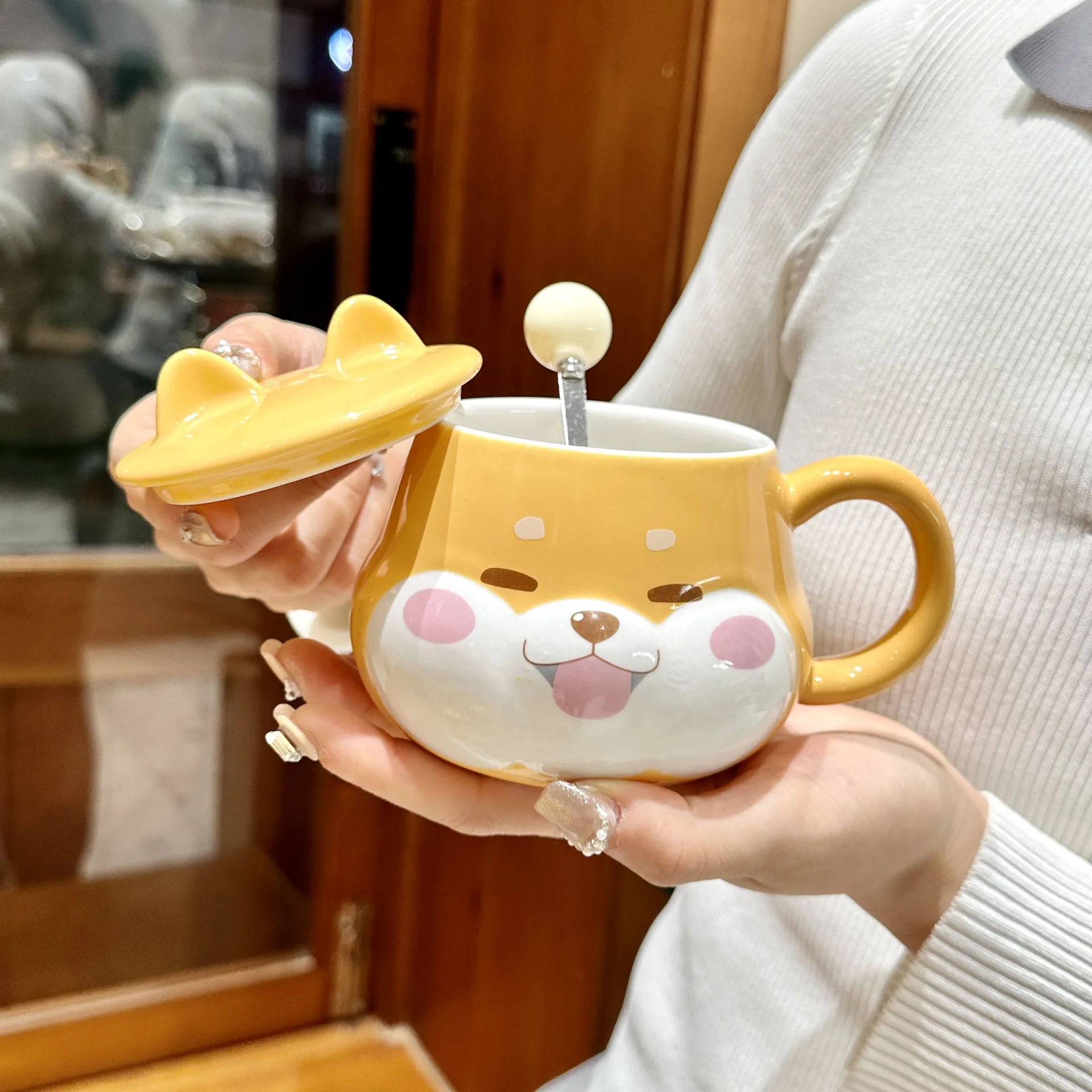 Shiba Inu ceramic cup high appearance level large capacity coffee cup with spoon cute girls children\'s office home
