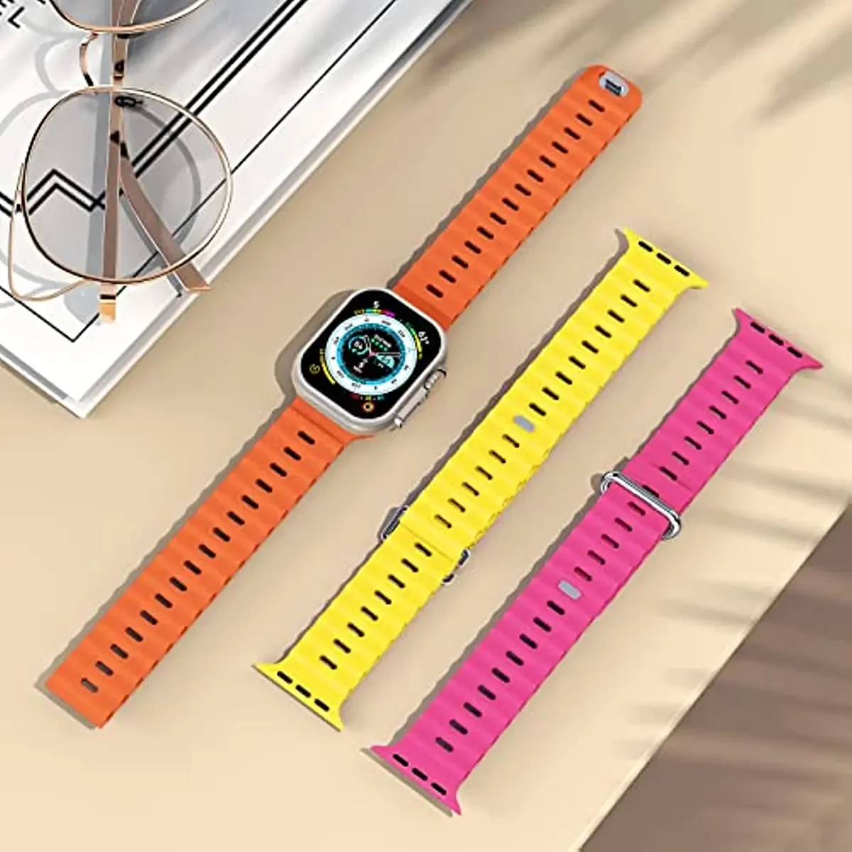 Apple Watch用オーシャンストラップ,シリコンブレスレット,6, 5, 4, 3,se,49mm, 10, 9, 8, 7, 46mm, 45mm用リストバンド41mm、44mm、40mm、42mm