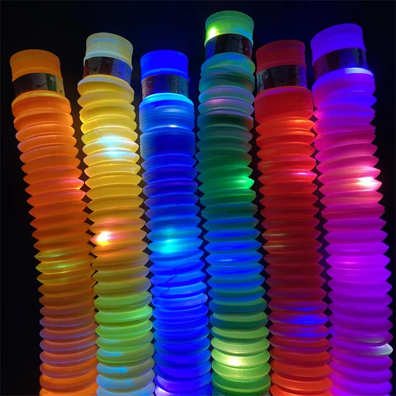 LED Flash Pop Tubes Sensory Toy for Adult Stress Relieve Toys Kid Autism Anti Stress Plastic Fluorescence Bellows Glow Sticks