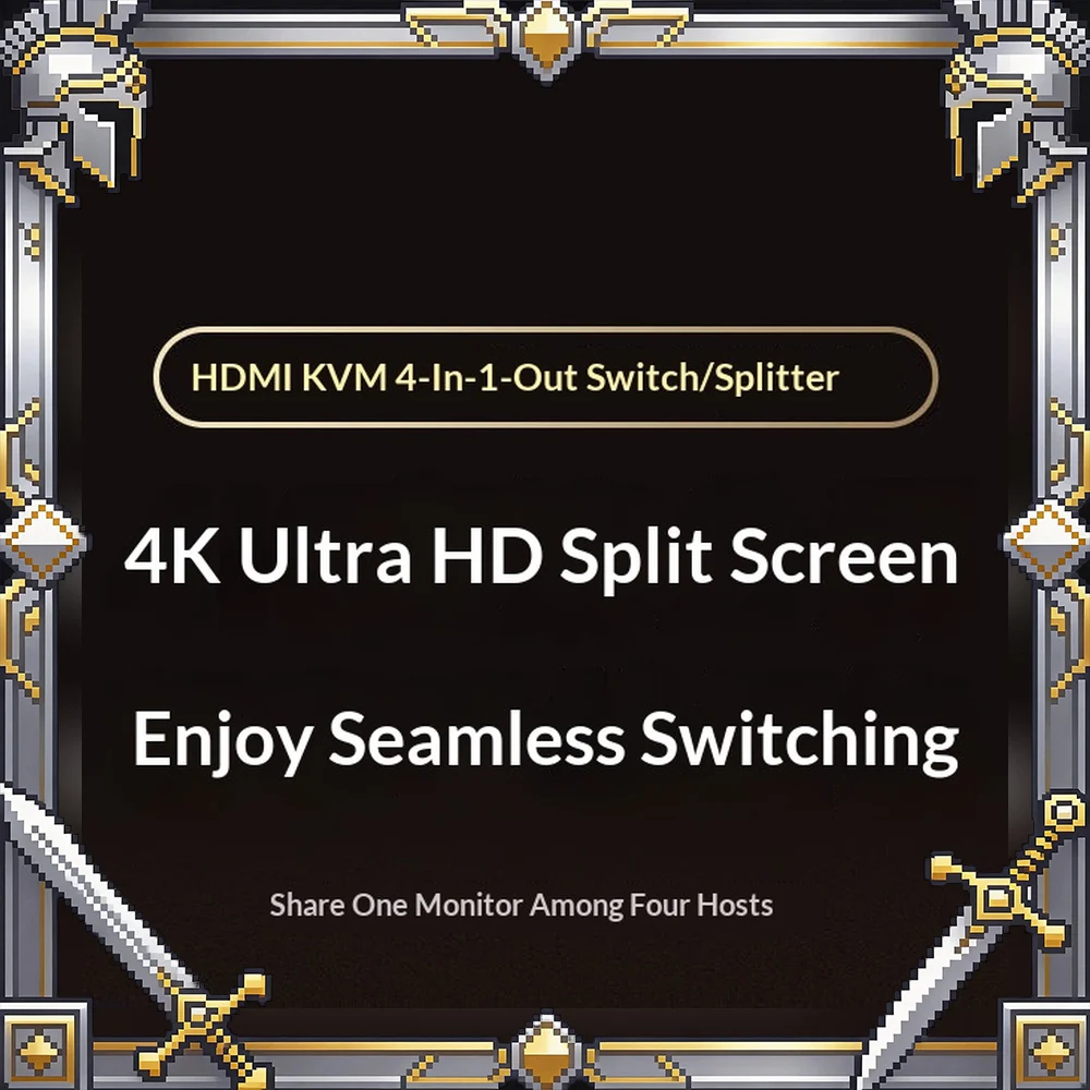 UGREEN 55497 HDMI 1.4 KVM Switch 4 In 1 Out Seamless Video Selector for Four Computers One Monitor