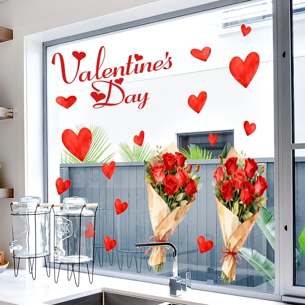 Valentine\\\'s Day Decor As Shown Heart Window Cling Glass Static Decor Static Cling Technology Adhesive-free Application