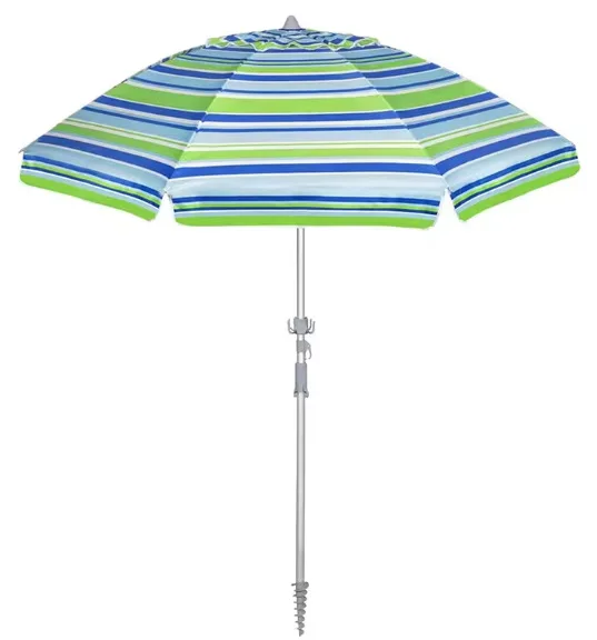 Portable 2m Aluminum Pole Beach Umbrella With Screw Sand Spike Waterproof Anti-UV Sun Shade Parasol For Fishing Seaside Garden