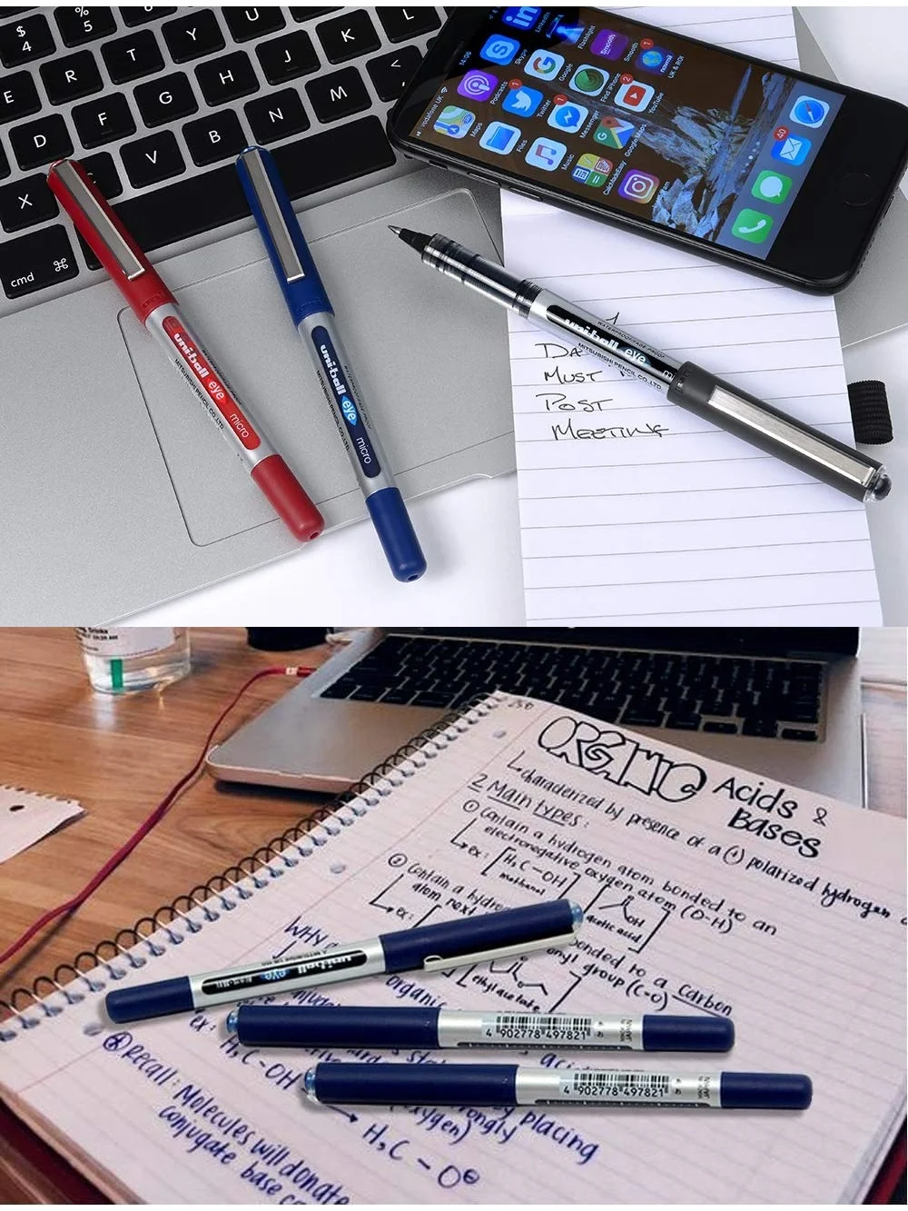 Japan Uni-ball UB-150 Eye Micro Rollerball-Stifte, Uni Super Ink in Schwarz, Blau und Rot, 0,38/0,5 mm Spitze, wasserfester Gelstift, Büro- und Schulbedarf
